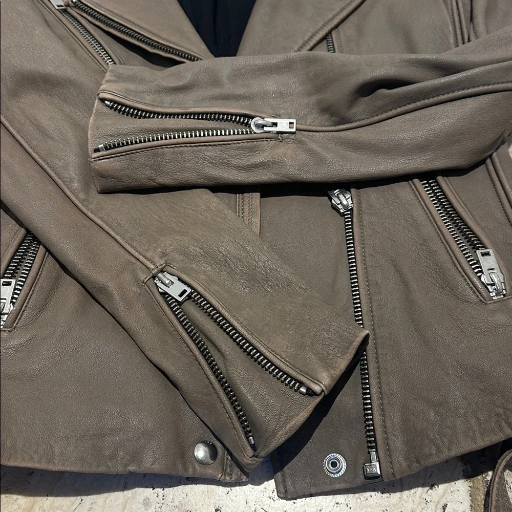 IRO Leather Moto Jacket in Gray/Putty Color - Picture 10 of 12